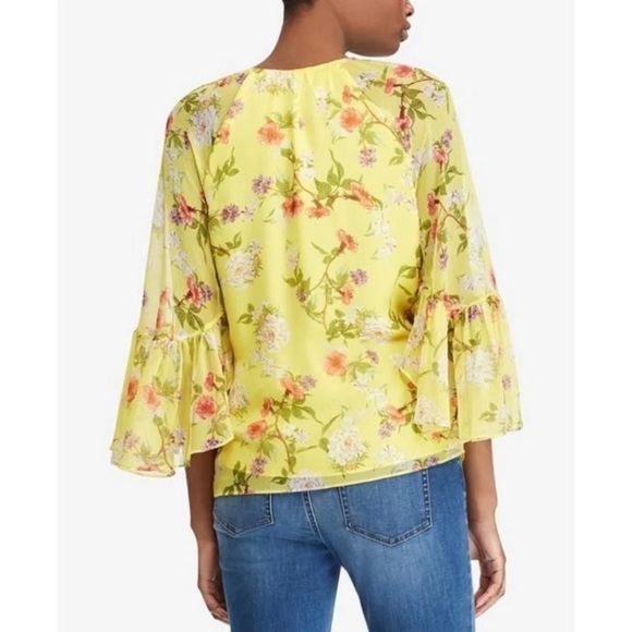 Lauren Ralph Lauren Floral Georgette Chiffon Wrap Bell Sleeve Blouse Size Small - Picture 3 of 17